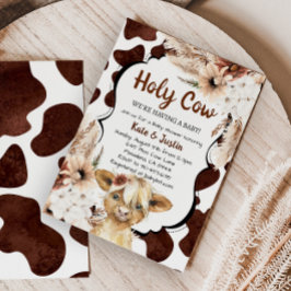 Boho Blommigt Highland Cow Baby Shower Inbjudningar