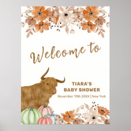 Boho Blommigt Highland Cow Baby Shower Välkommen Poster