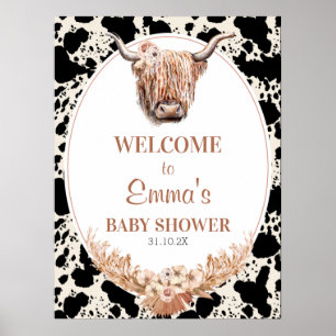 Boho Blommigt Highland Cow Baby Shower Välkomsttec Poster