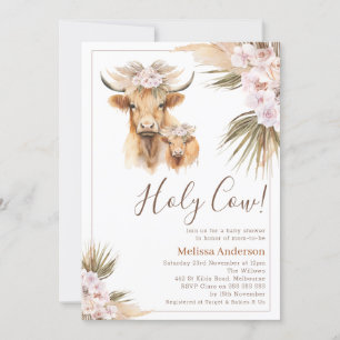 Boho Blommigt Highland Cow Calf Baby Shower Inbjudningar