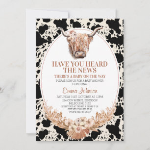 Boho Blommigt Highland Cow Cow Print Baby Shower Inbjudningar