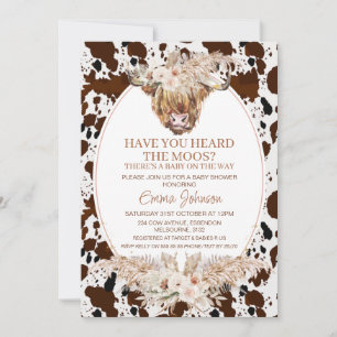 Boho Blommigt Highland Cow Cowhide Baby Shower Inbjudningar