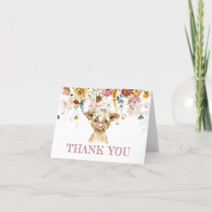 Boho Blommigt Highland Cow - tackkort