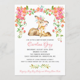 Boho Blommigt Hjort Inbjudan Rosa Baby Shower