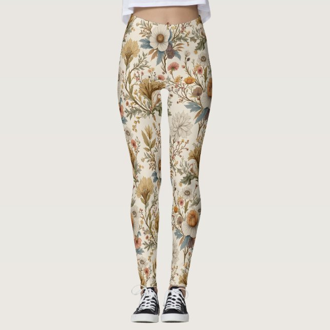 Boho Blommigt i Beige Leggings (Framsida)