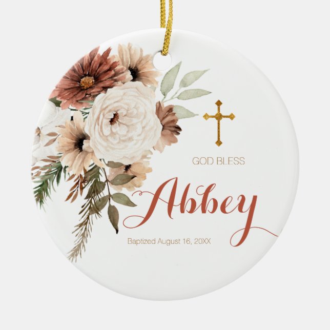 Boho Blommigt jul Baptism Ornament Välsigna dig (Framsidan)