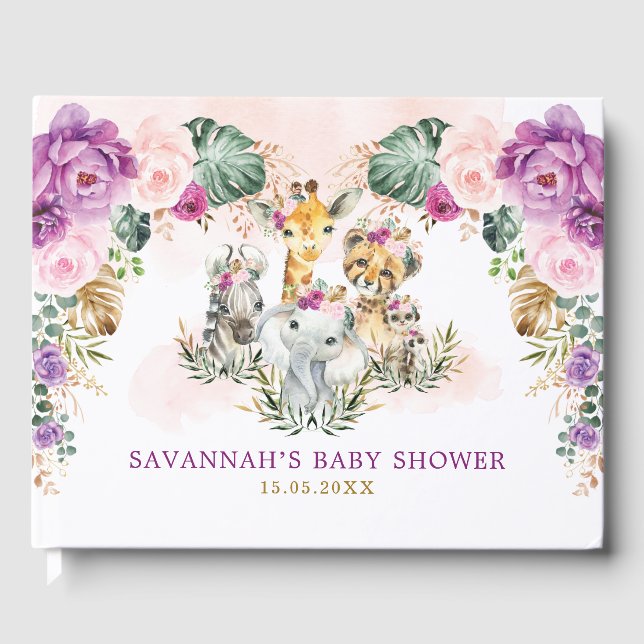 Boho Blommigt Jungle Safari Vilda djur Flicka Gästböcker (Framsida)
