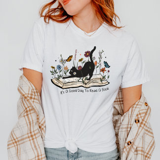 Boho Blommigt Kat Bra Dag för att läsa en Bok Bok T Shirt