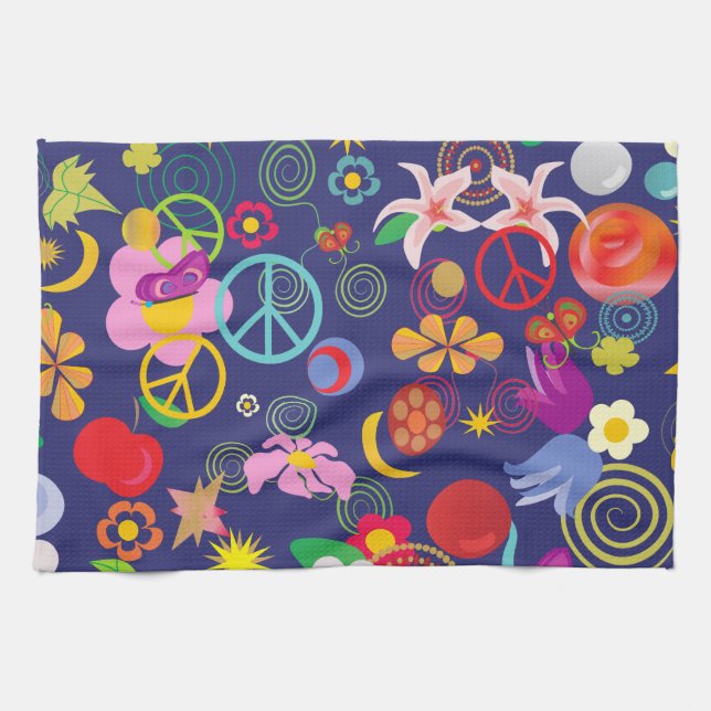 Boho blommigt kökshandduk (Horisontell)