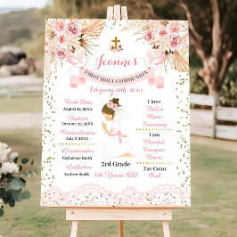 Boho Blommigt Kor Girl First Communion Sign Poster