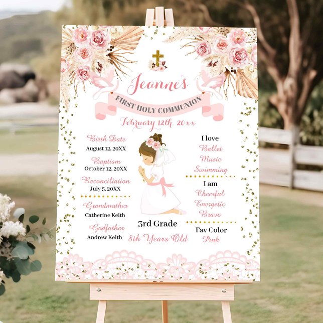 Boho Blommigt Kor Girl First Communion Sign Poster (Skapare uppladdad)