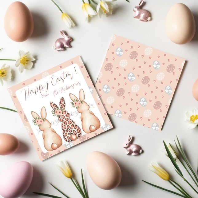 Boho Blommigt Krona Bunnies Påsk anpassningsbar Julkort (Boho Floral Crown Bunnies Easter custom Holiday Card)