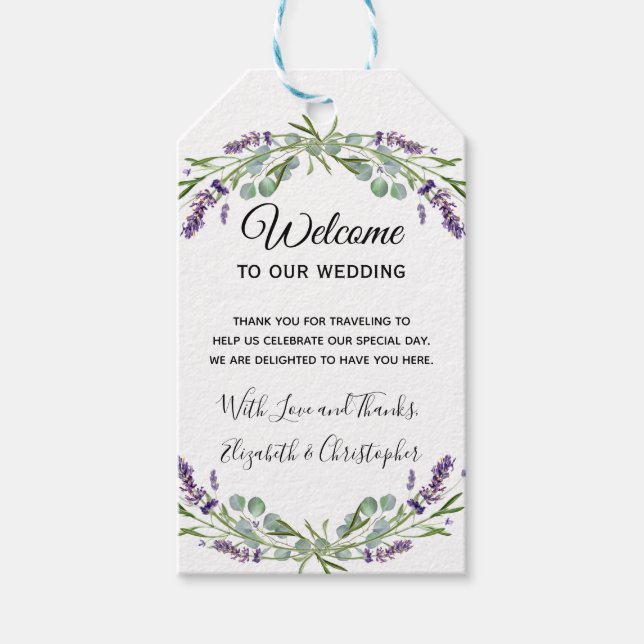 Boho Blommigt Lavender Eucalyptus Bröllop Välkomme Presentetikett (Framsidan)