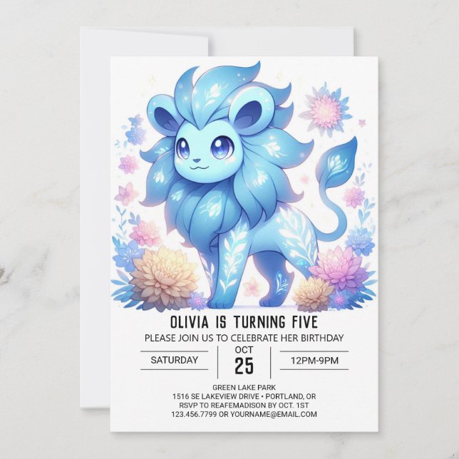 Boho Blommigt Lejon Digital Birthday Inbjudningar (Framsida)