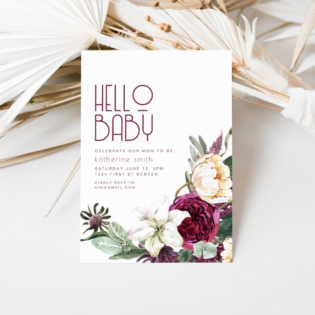 Boho Blommigt Lila & Cream Baby Shower-inbjudan Inbjudningar (Skapare uppladdad)