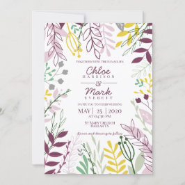 Boho Blommigt Lila Gult, sommartid, Bröllop Inbjudningar