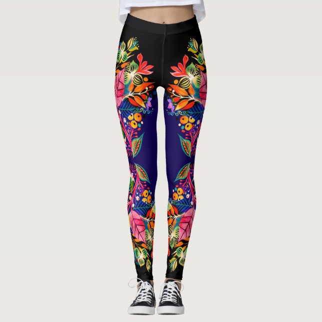 Boho Blommigt Lila Ombre Leggings (Framsida)
