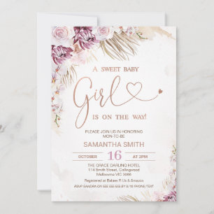 Boho Blommigt Lila Rosa Baby Shower-inbjudan för  Inbjudningar