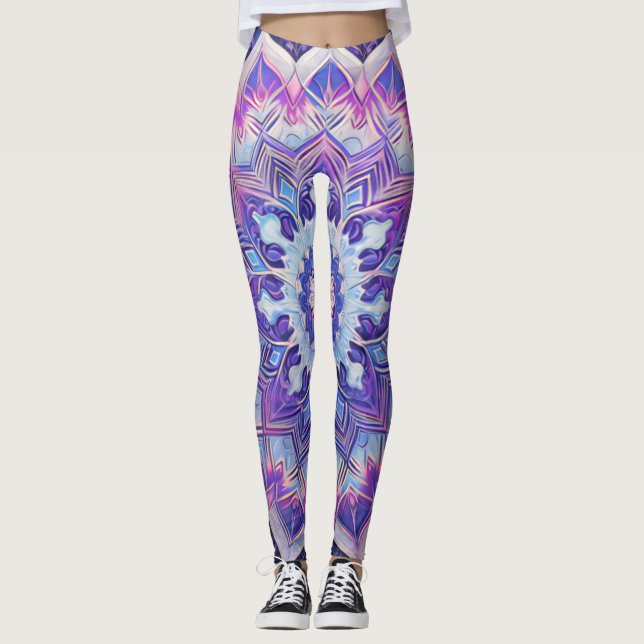 Boho Blommigt Lila Workout Leggings (Framsida)