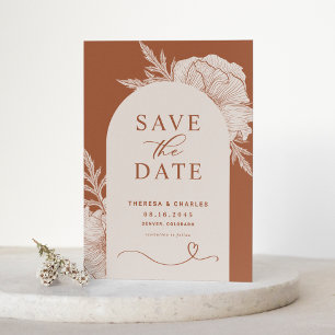Boho Blommigt Line Art Terracotta Arch Spara Datumet