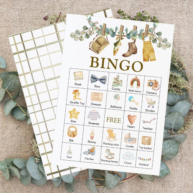Boho Blommigt Little Fisherman Baby Shower Bingo (Skapare uppladdad)