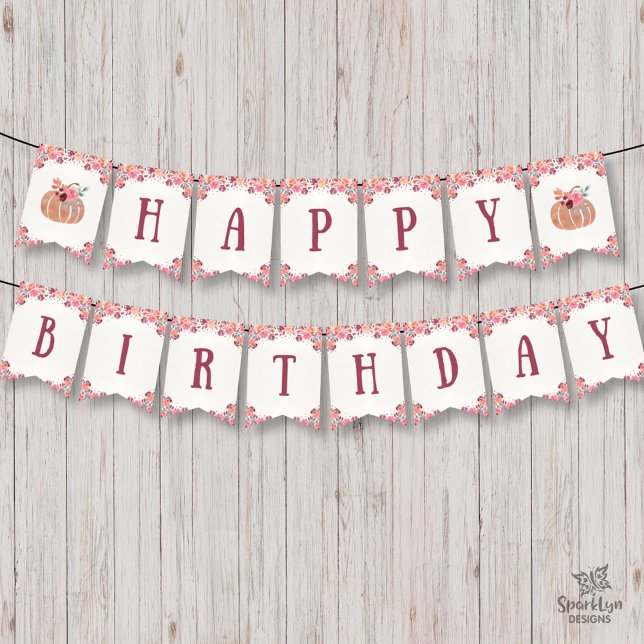 Boho Blommigt Little Pumpkin Birthday Bunting Bann Vimplar (Skapare uppladdad)