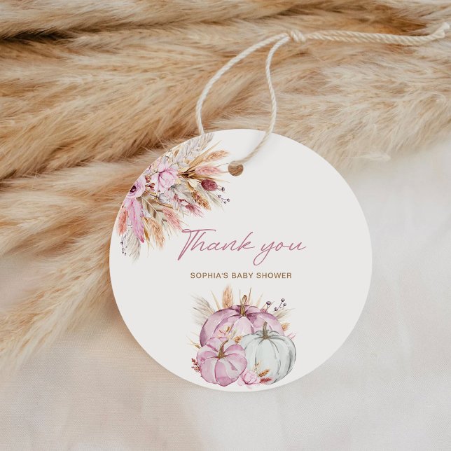 Boho Blommigt Little Rosa Pumpkins Baby Shower Gåvor Etiketter (Skapare uppladdad)