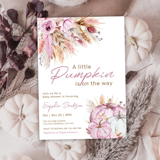 Boho Blommigt Little Rosa Pumpkins Baby Shower Inbjudningar (Skapare uppladdad)
