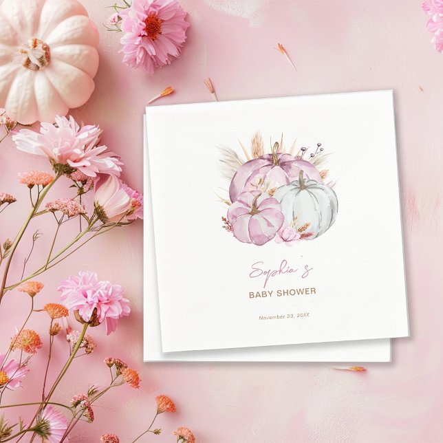 Boho Blommigt Little Rosa Pumpkins Baby Shower Pappersservett (Skapare uppladdad)