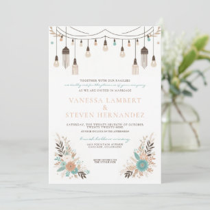 Boho Blommigt Ljus Bröllop Inbjudningar