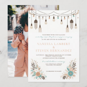 Boho Blommigt Ljus Bröllop Inbjudningar