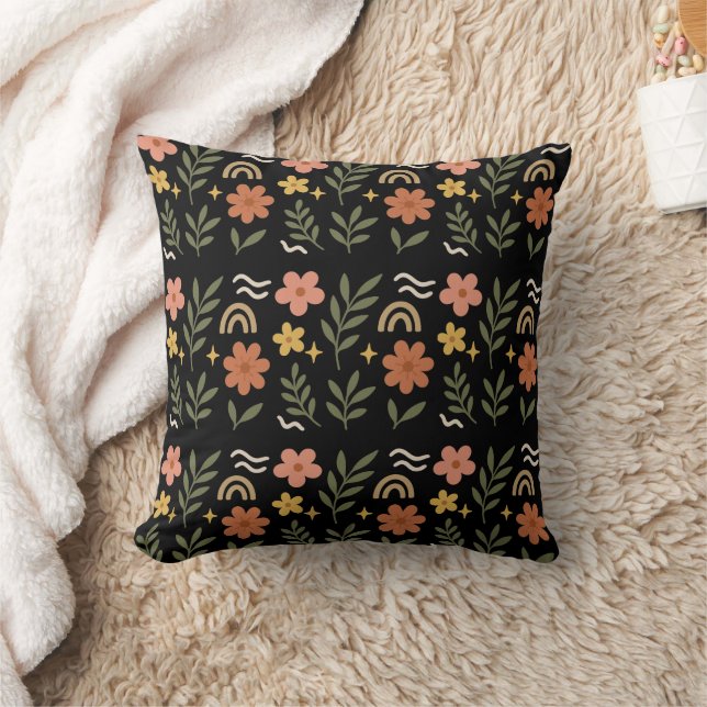 Boho Blommigt Löv Pillow Kudde (Filt)