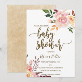 boho blommigt ludd modern babydusch inbjudan