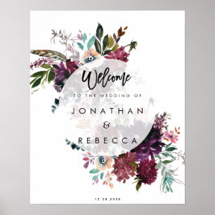 boho blommigt ludder bröllop välkomstskylt poster