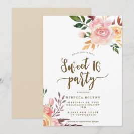 boho blommigt ludder Sweet 16 inbjudan