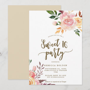 boho blommigt ludder Sweet 16 inbjudan