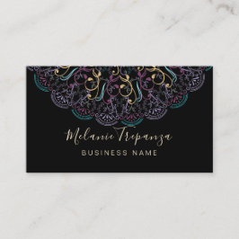 Boho blommigt mandala om svart för professionell visitkort