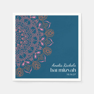 Boho Blommigt Mandala Teal Blue Bat mitzvah Anpass Pappersservett