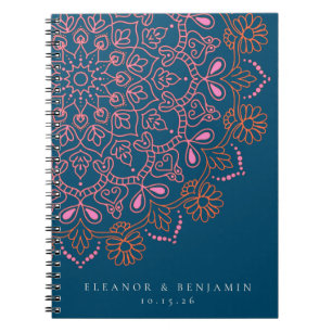 Boho Blommigt Mandala Teal Blue Elegant bröllop Anteckningsbok