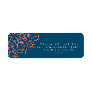 Boho Blommigt Mandala Teal Blue Elegant bröllop Returadress Etikett