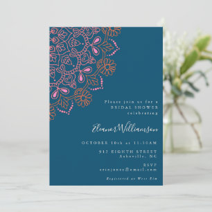 Boho Blommigt Mandala Teal Blue Möhippa Inbjudningar