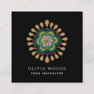 Boho Blommigt Mandala Yoga Instructor Fyrkantigt Visitkort