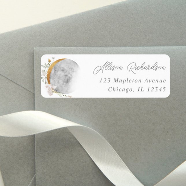 Boho blommigt måne moderna vattenfärger returadress etikett (Skapare uppladdad)