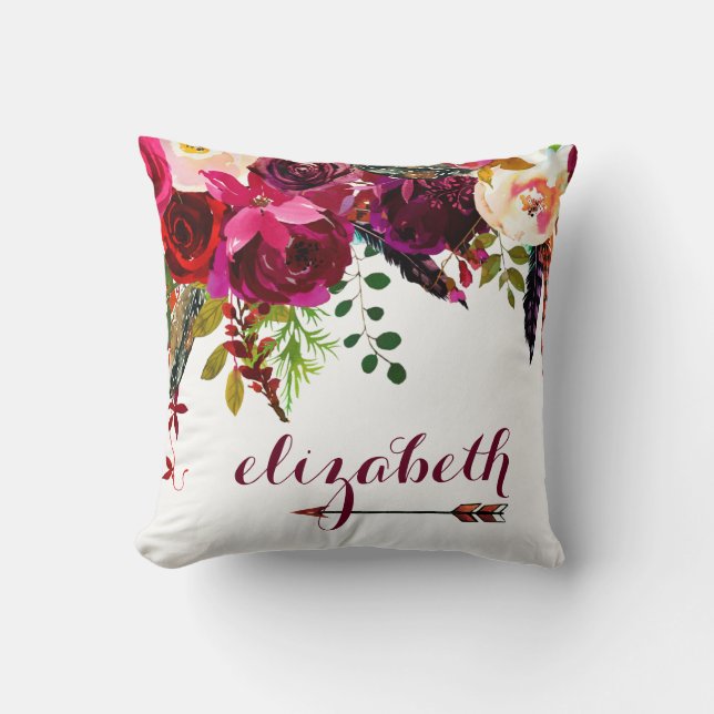 Boho blommigt med din namn och pil kudde (Framsida)