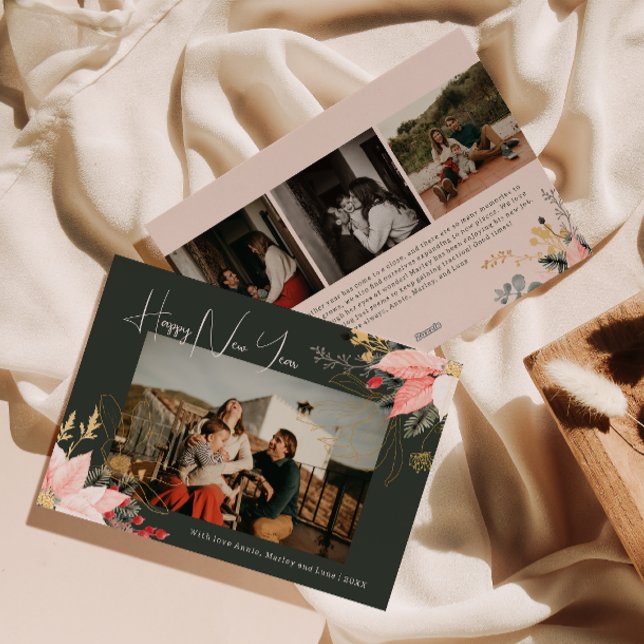 Boho-Blommigt med fyra foto-Gott nytt år-Helgdag-k Julkort (Skapare uppladdad)