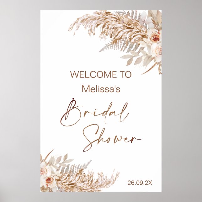 Boho-Blommigt med Pampas Fern VälkomstMöhippa Poster (Framsidan)