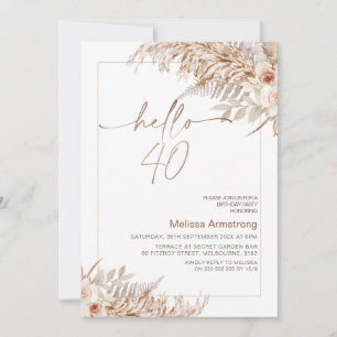 Boho-Blommigt med Pampas Ram 40:e födelsedagen Inbjudningar