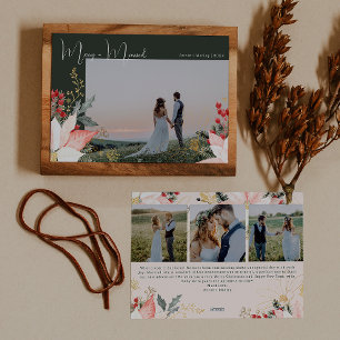 Boho Blommigt Merry och Married Fyra fotojul Julkort