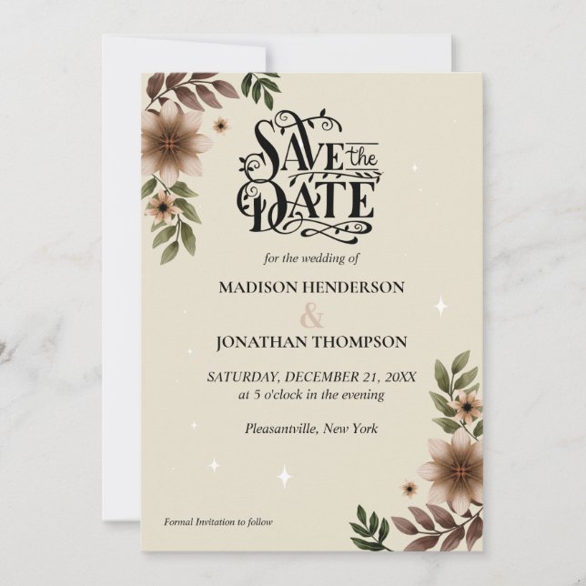 Boho Blommigt Minimalist Bröllop spara datum Inbjudningar (Framsida)