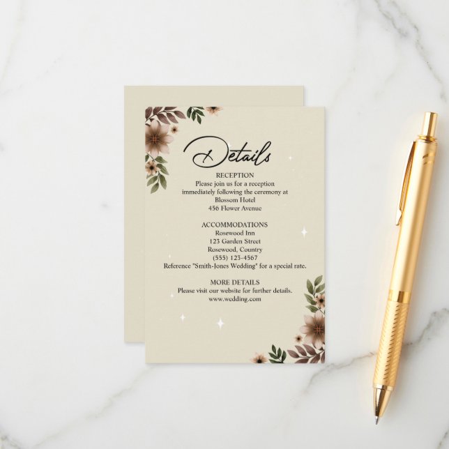 Boho Blommigt Minimalist Bröllop Tilläggskort (Fram/Back In Situ)